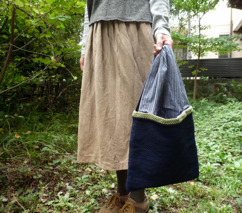 【裂き織り】お徒歩バッグ＊ライン
