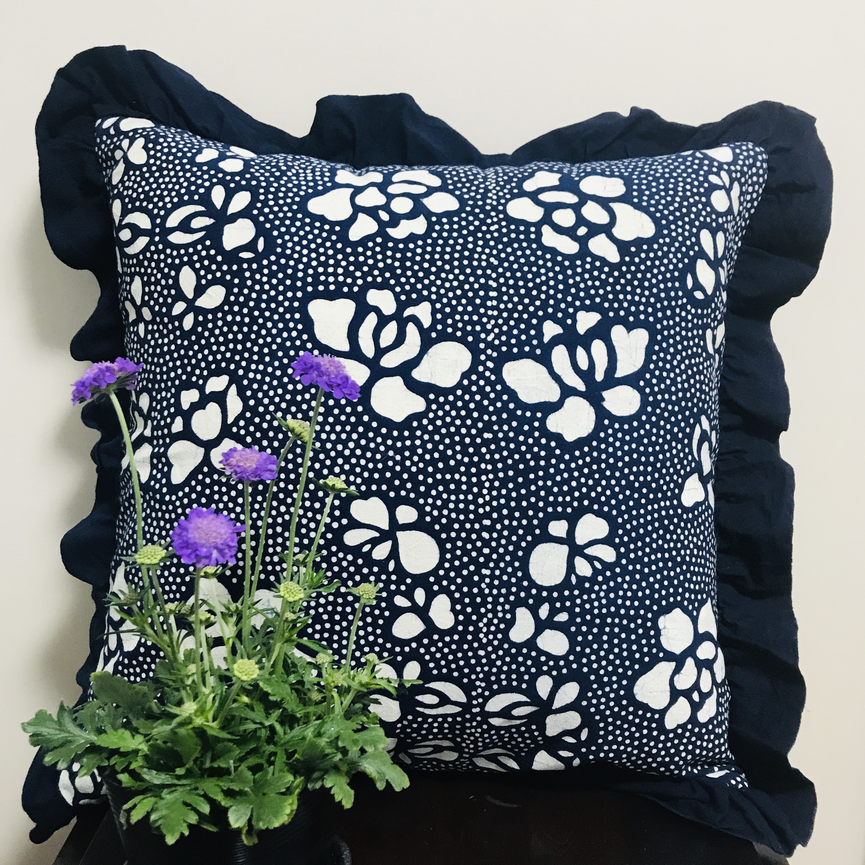 【春爛漫藍染クッションカバー】カバーのみ