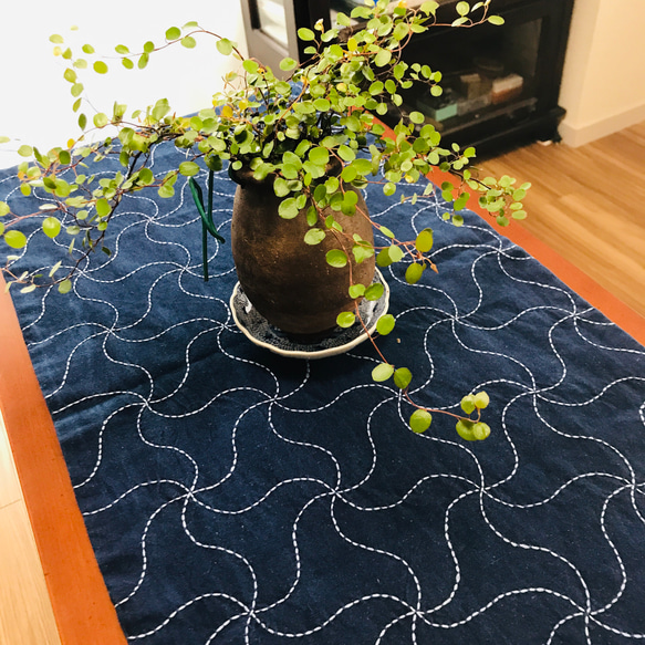 伝統工芸【藍染＊刺し子のテーブルセンター】 その他インテリア雑貨 藍