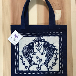海外のお土産に最適 吉祥紋様の小さな藍染バッグ トートバッグ 藍印花