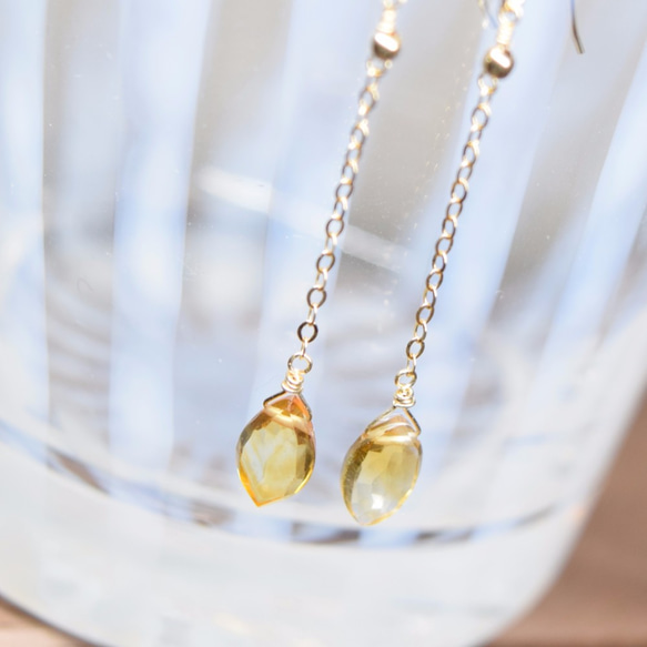 14kgf_シトリンのロングピアス/イヤリング-ear021 ピアス