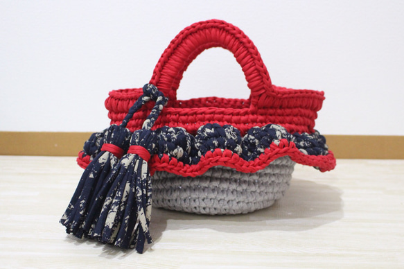 1点のみ☆フリル付きズパゲッティマルシェバッグ トートバッグ Saori  