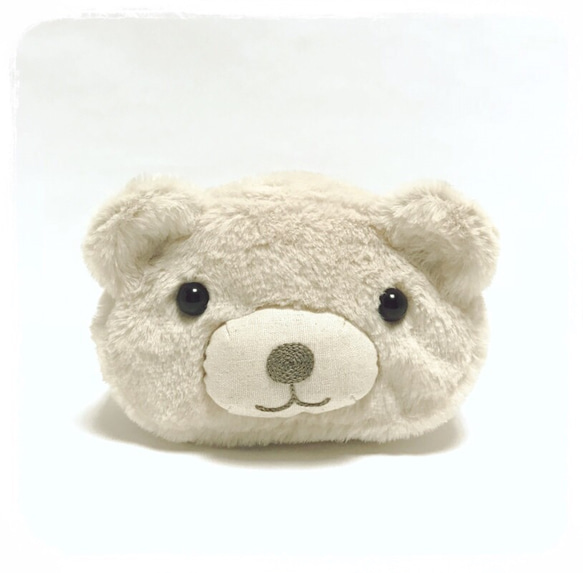 くまの顔、まるっとファスナーポーチ(プレミアムボアの薄ベージュ、鼻