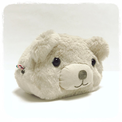 くまの顔、まるっとファスナーポーチ(プレミアムボアの薄ベージュ、鼻