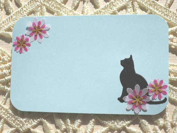 〘再販〙猫と花の名刺サイズミニカード【5枚】〘送料無料〙 8枚目の画像