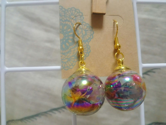 クリスマス オーロラ ハーバリウム ピアス イヤリング ピアス（フック