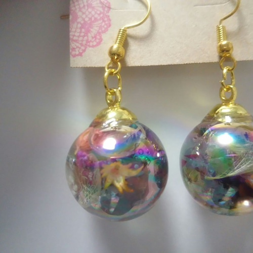 クリスマス オーロラ ハーバリウム ピアス イヤリング ピアス（フック
