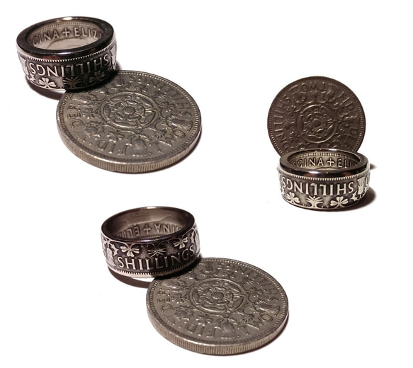 戴 硬幣戒指 COIN RING ~ 英國 兩先令 Shillings 硬幣戒指(皇冠造型)手工戒指 手做戒指 錢幣戒指 第2張的照片