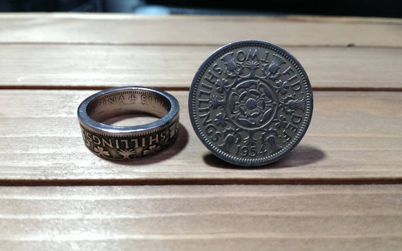 戴 硬幣戒指 COIN RING ~ 英國 兩先令 Shillings 硬幣戒指(皇冠造型)手工戒指 手做戒指 錢幣戒指 第8張的照片