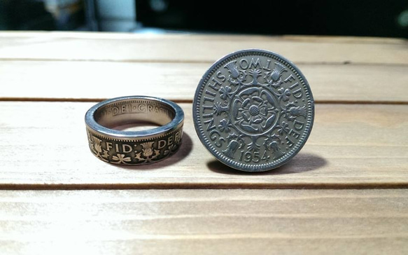 戴 硬幣戒指 COIN RING ~ 英國 兩先令 Shillings 硬幣戒指(皇冠造型)手工戒指 手做戒指 錢幣戒指 第9張的照片