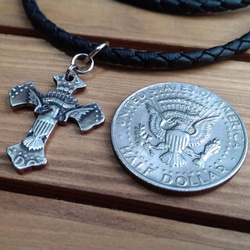 戴 硬幣戒指 COIN RING ~ 美國美金50美分(五角)HALF DOLLAR 硬幣十字架墬飾 第1張的照片