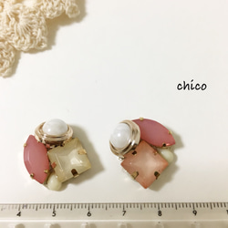 ボタンピンクビジューピアス&イヤリング 2枚目の画像