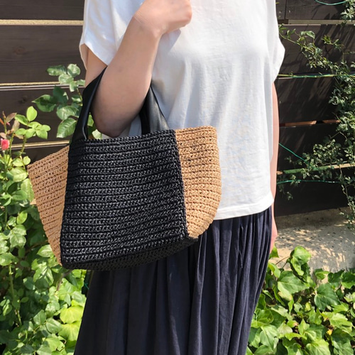 ハンドメイド　マニラヘンプヤーン　ハンドバッグ　トートバッグ　グレー✖️ブラック ☆マニラヘンプヤーン バイカラー トートバッグ☆ トートバッグ
