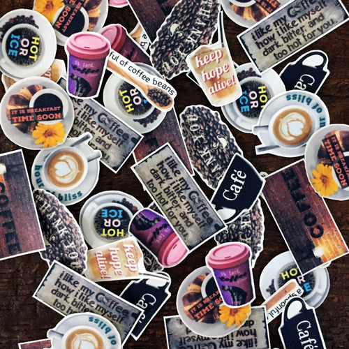 【no.308】coffeフレークシール 50枚！コーヒー1フレーズフレークシール シール・ステッカー mm 通販