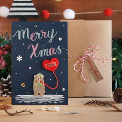 限量聖誕節手工客製明信片-雪地裡的兔子與禮物限量聖誕節手工客製明信片-雪地裡的熊 第4張的照片