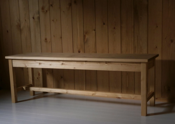 木製ベンチ 国産ハンドメイド カントリーベンチ オーダー可 ナチュラル家具 レトロベンチ パイン家具 2枚目の画像