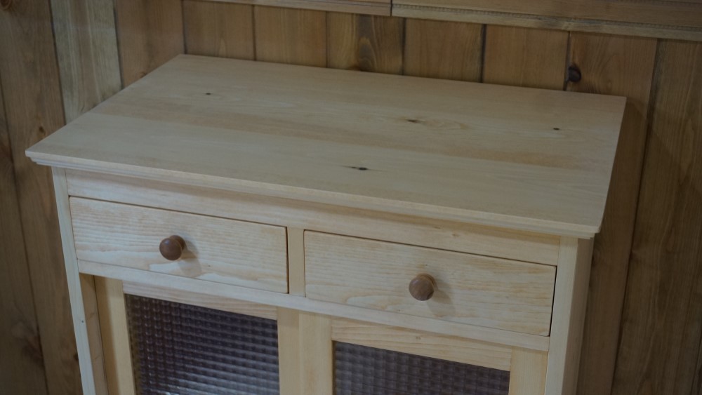 ハンドメイド食器棚 レンジ台 オーダー可 チェッカーガラスキャビネット 引き戸キャビネット