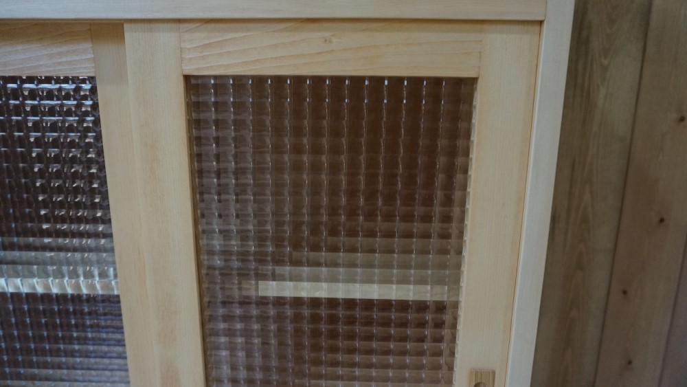 ハンドメイド食器棚 レンジ台 オーダー可 チェッカーガラスキャビネット 引き戸キャビネット