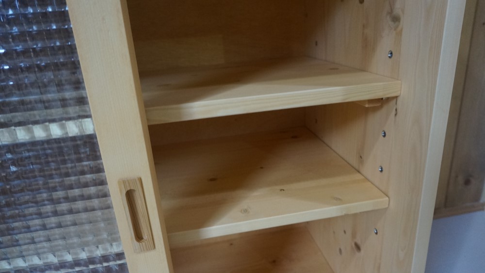 ハンドメイド食器棚 レンジ台 オーダー可 チェッカーガラスキャビネット 引き戸キャビネット