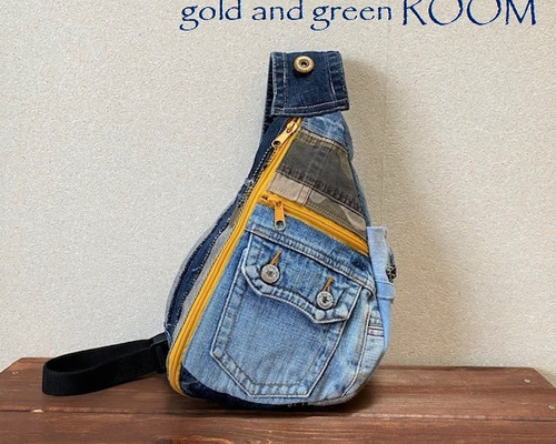 しずく型ボディバッグ カモ＆コラージュ デニムリメイク 525 ボディ