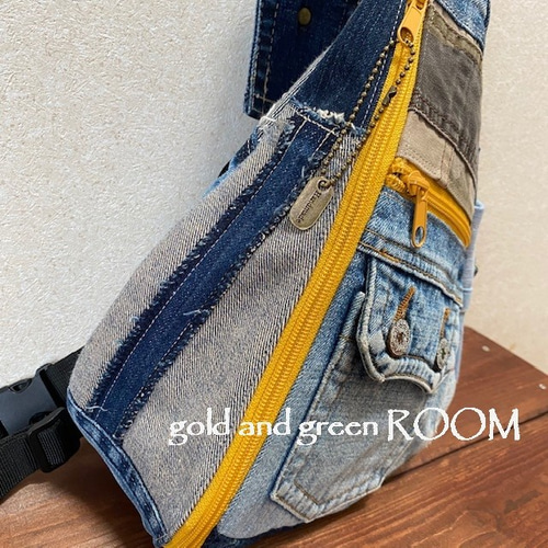 しずく型ボディバッグ カモ＆コラージュ デニムリメイク 525 ボディ