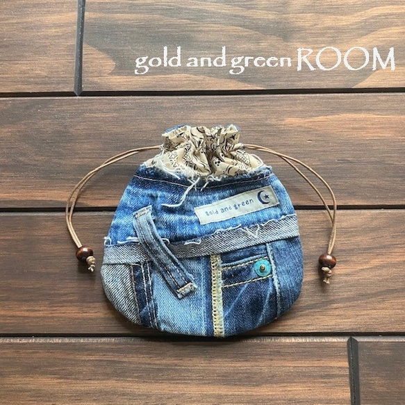 デニムリメイクの巾着ポーチ バンダナ 605 巾着袋 goldandgreen 通販