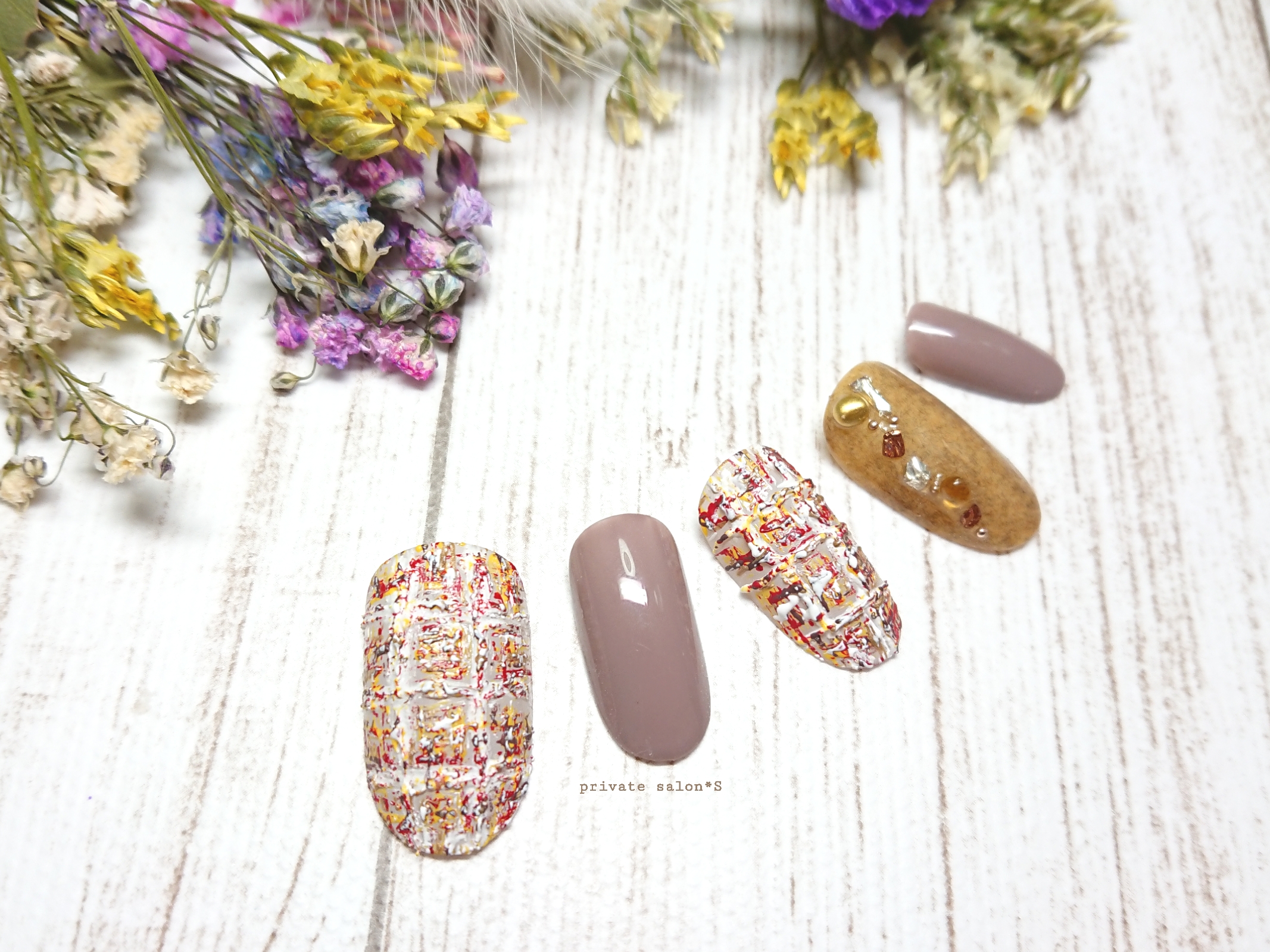 ツィードネイル 大人ネイル ネイルチップ 春ネイル 入学式ネイル 大人ツィードネイル テープ付