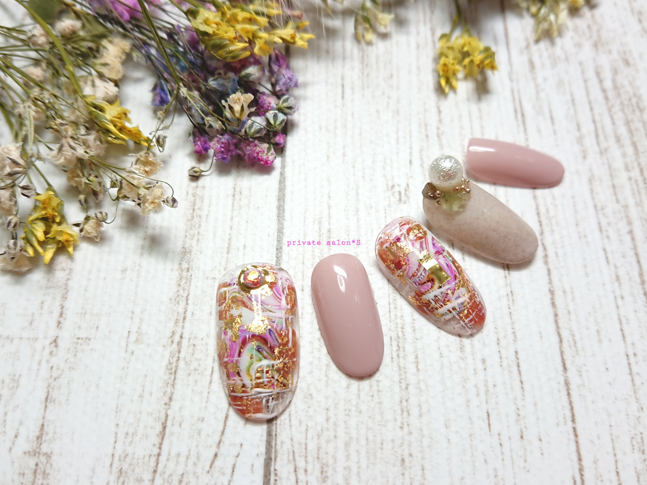 ニュアンス ツィードネイル ピンクバージョン 大人ネイル 入学式ネイル ニュアンスネイル オフィスネイル テープ付