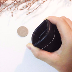 【Xuan Leather選。皮革】彈片零錢包［方形-深咖啡牛皮(擬鱷魚皮紋)］全手工真皮件錢包 第4張的照片
