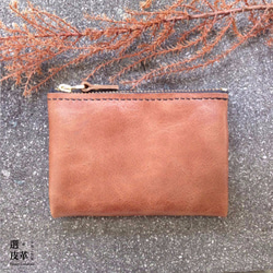 【Xuan Leather選。皮革】夾層拉鍊錢包［爆裂紋茶色］ykk金色拉鍊零錢包真皮 第1張的照片