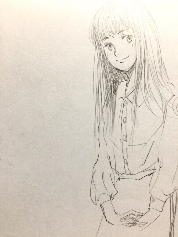 イラスト ビンディ長髪美少女微笑 一発描き 1枚目の画像