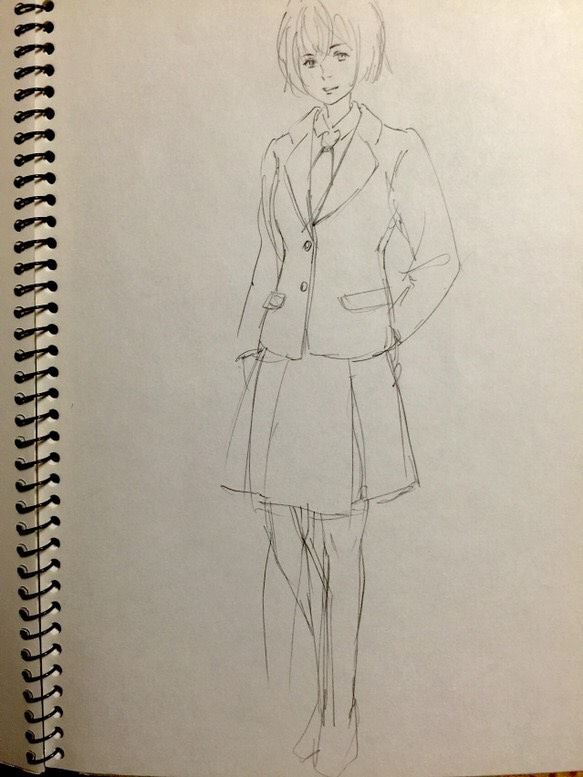 制服を着た少女 ラフ画 1枚目の画像