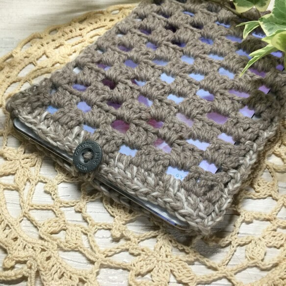 ＊かぎ針編み＊モザイク編みのiPad mini ソックス ケース カバー 羊毛 ウール 1枚目の画像