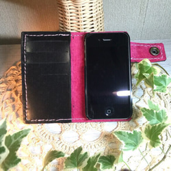 iPhone5S iPhone4S iPodtouch バイカーズ風レザーケース 牛革 スウェード ミシン縫い 4枚目の画像
