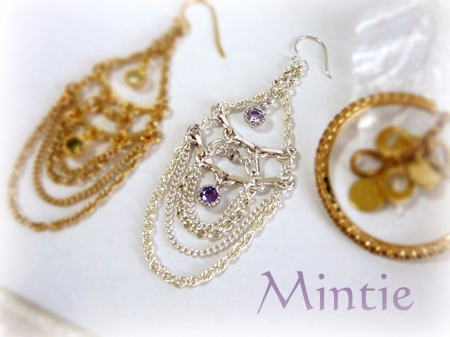 ２カラージルコニアピアス(パープル×シルバー)