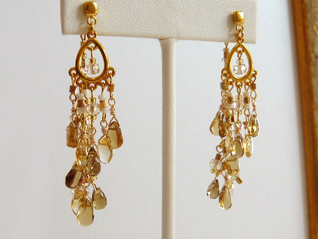 ビアカラークォーツのWキャッチピアス