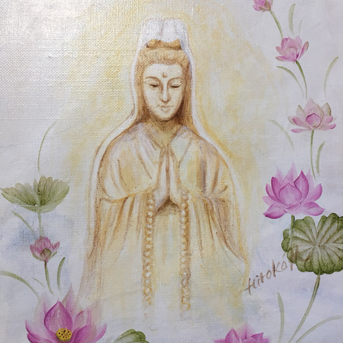 花観音 絵画 額 無心 白多羅菩薩（ホワイトターラ）[S]・タンカ（仏画）｜彩雲