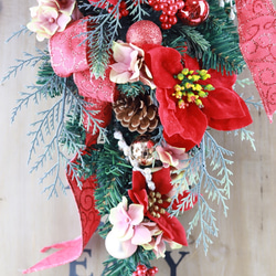 60cm 豪華 【 クリスマススワッグ 】レッドポインセチアリボンクリスマス 大きい アーティフィシャルフラワー 4枚目の画像