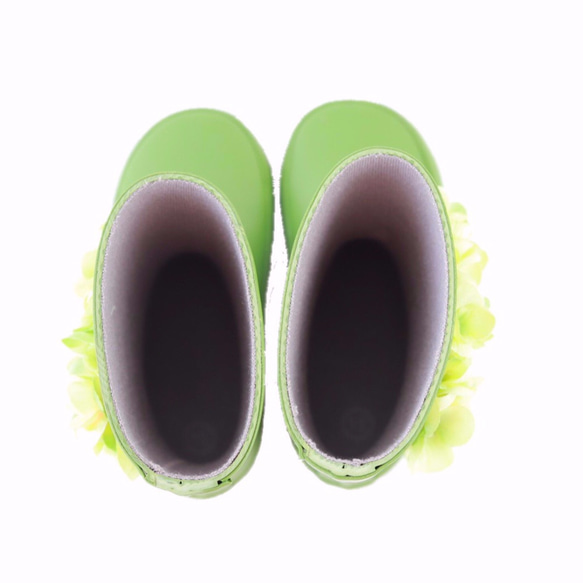 （ グリーン ）キッズ フラワー レインブーツ 15.0cm こども キッズ 長靴 かわいい 花 緑 紫陽花 通園 通学 5枚目の画像