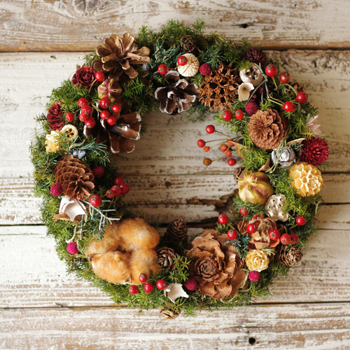 ドライフラワー　リース　真っ赤な実のリース　野ばらの実　クリスマス　ベル選択 野バラの実のリース ◇大人気の野バラの実のシックで大人っぽい