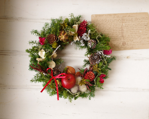 りんごと木の実のリース リンゴと木の実のクリスマスリースM プリザーブドフラワー nancys 通販
