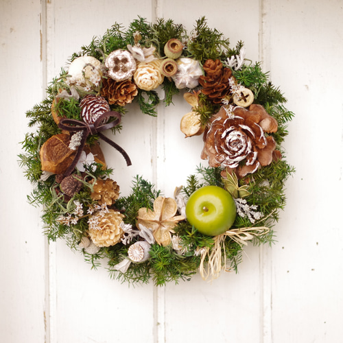 青リンゴクリスマスリースM プリザーブドフラワー nancys 通販 8176998