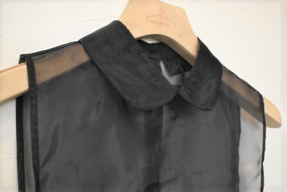 （送料無料）2wayシースルーの丸つけ襟×シャツつけ襟 ブラック【No.0436】 5枚目の画像