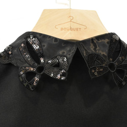 （送料無料）スパンコールリボンデザインオーガンジー付け襟　（黒）　【No.0487】 6枚目の画像