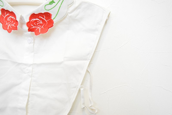 （送料無料）薔薇刺繍デザインコットン素材付け襟【NO.013】 3枚目の画像