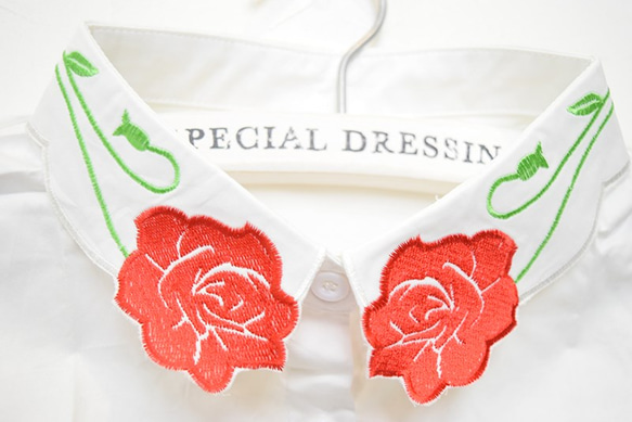 （送料無料）薔薇刺繍デザインコットン素材付け襟【NO.013】 4枚目の画像