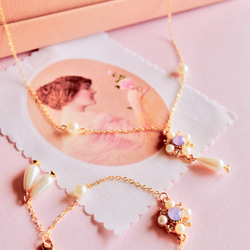 MISAKI手作飾品「睡美人的夢境」－粉水晶鑲鑽珍珠項鍊／手鍊 第5張的照片