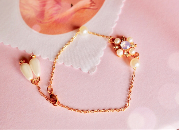 MISAKI手作飾品「睡美人的夢境」－粉水晶鑲鑽珍珠項鍊／手鍊 第7張的照片