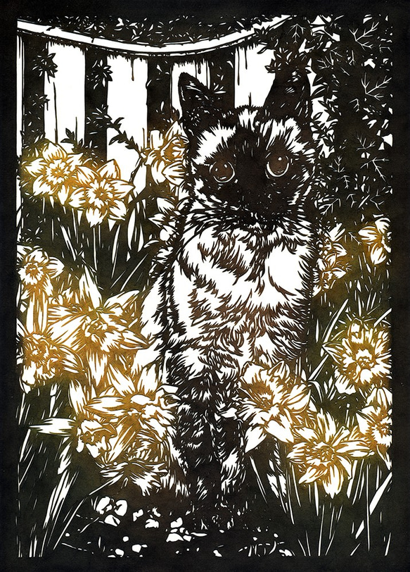 切り絵　シャム猫 1枚目の画像