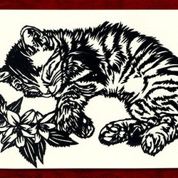 切り絵 寝てる猫 切り絵 葵ぽん 通販 756049｜Creema(クリーマ)